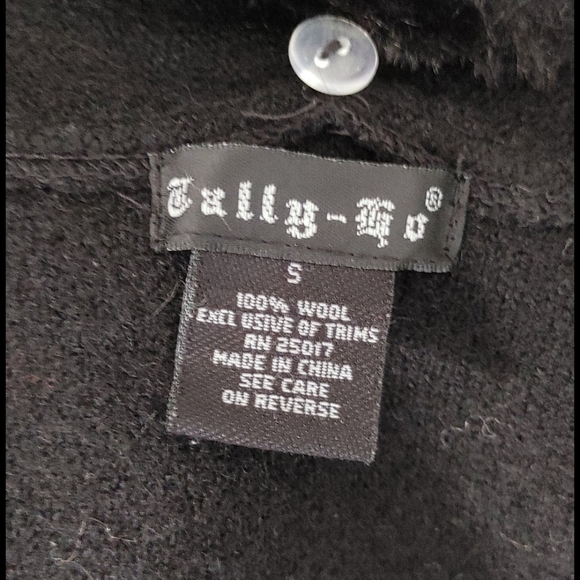 Vintage Black Tally Ho Wool Vest Faux Fur Removable Collar - Picture 2 of 7